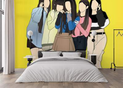 Kpop idol girl group. flat design style vector illustration colored image. New jeans idol image. Wall mural