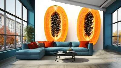 Ripe papaya fruit cut in half isolated on white background
 Wall mural