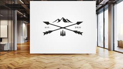 arrow cross adventure outdoor logo vector vintage symbol illustration design, vintage mountain symbol design Wall mural