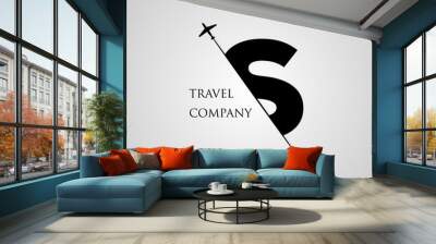 Capital S letter is inserted in the paper slot with the plane slice letter S for travel logo. Wall mural