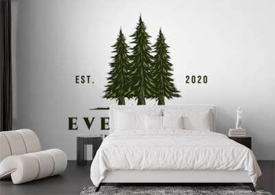 evergreen logo vintage illustration design, pine trees logo Wall mural