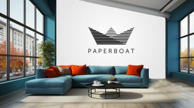 line art paper boat minimalist logo vector emblem illustration design Wall mural