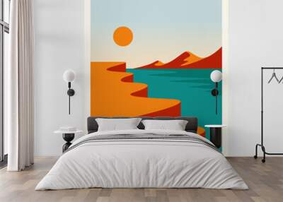 ocean sunset minimalist poster vector template illustration design Wall mural