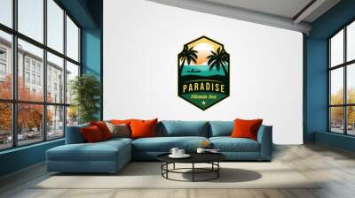 ocean tropical paradise logo vector vintage illustration design Wall mural