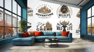 set of outdoor logo vector illustration design, adventure camp wild life collection design, vintage bundle label design Wall mural