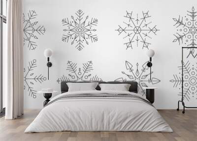 set of snowflake icon vector winter symbol illustration design, line art crystal symbol Wall mural