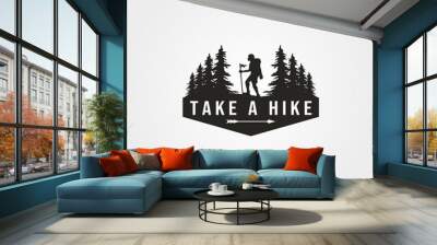 take a hike logo vector with man hiking symbol illustration design Wall mural