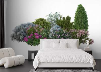 3d render shrub flowering plants. Green garden bushes on transparent background Wall mural