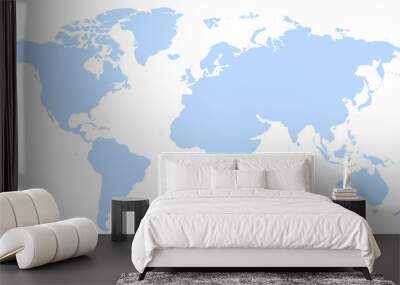 Vector world map isolated on a white background. Flat Earth depiction with a blue map design. Wall mural