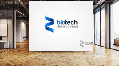 Biotech Development Vector Logo Template. Blue cross ribbon vector design logo. Wall mural