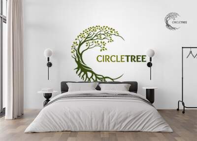 Circle Tree vector logo this beautiful tree is a symbol of life, beauty, growth, strength, and good health. Wall mural