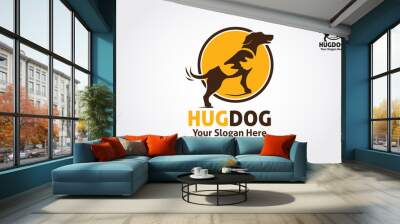 Hug Dog Vector Logo Illustration. Dog silhouette with spot on the body, but the spot could be as a human hand who hold the dog. it's good for Pet logo, veterinary, or dog lover logo. Wall mural