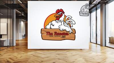 The Rooster Logo Cartoon Character. A happy Cartoon Rooster giving a thumbs up. Vector logo illustration Wall mural