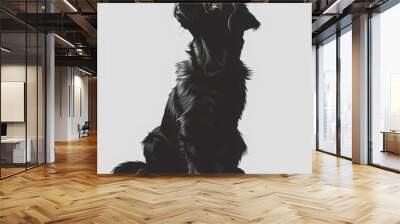 A black dog is sitting on the ground with its head up Wall mural