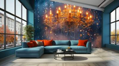 A chandelier with many candles hanging from it Wall mural