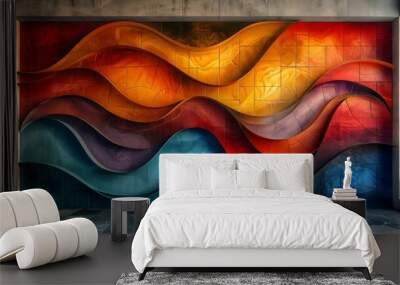 A colorful wall with a wave pattern Wall mural