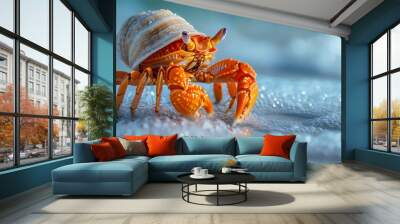 A crab is walking on the beach Wall mural