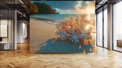 A large white coral is laying on the beach Wall mural