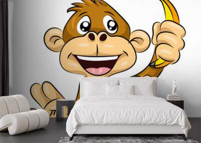 crazy funny cute young little monkey with banana Wall mural