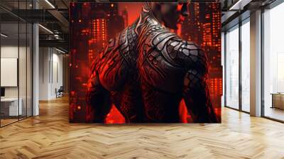 Sexy Alien Romance, sci-fi  hero, muscular man with alien armour Wall mural