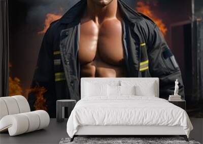 Sexy fireman without a shirt Wall mural