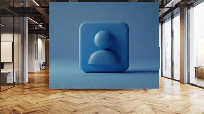 Minimalistic 3D render of a blue user icon isolated on a solid background Wall mural