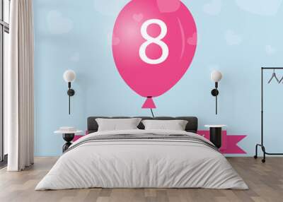 8 march greeting card template, with balloon. International womens day greeting car design. Wall mural