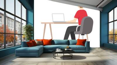 an sitting at a desk and working on the computer back view, on an isolated background. Flat design vector illustration. Wall mural