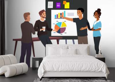 business meeting. flat people on presentation conference. businessman at project strategy infographi Wall mural