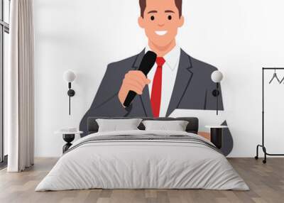 Businessman at successful public speaking. Flat vector illustration isolated on white background Wall mural