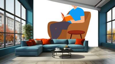 Flat man with home clothes reading book. Concept relax student character, room, day. Vector illustration. isolated on white background Wall mural