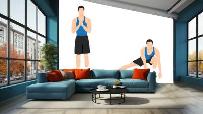 Man doing Lateral lunges to floor touches exercise. Flat vector illustration isolated on white background Wall mural