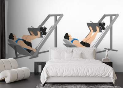 Man doing leg press exercise on machine. Flat vector illustration isolated on white background Wall mural