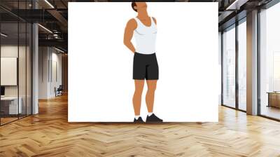 Man doing neck stretch while standing and looking up exercise. Flat vector illustration isolated on white background Wall mural