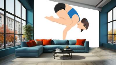 woman doing crow pose bakasana exercise. flat vector illustration isolated on white background Wall mural