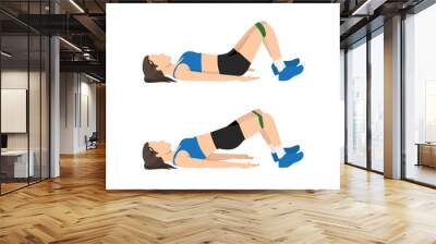 Woman doing Glute bridge resistance exercise. Flat vector illustration isolated on white background Wall mural