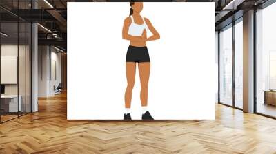 woman doing wrist stretch exercise in standing position. Flat vector illustration isolated on white background Wall mural