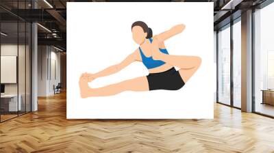 Woman performs yoga asana Akarna Dhanurasana or Ardzhunasana (Archer Pose orÂ Pose Arjuna) on rug. Flat vector illustration isolated on white background Wall mural