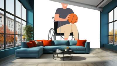 Young Athlete playing basketball sitting in wheelchair. Flat vector illustration isolated on white background Wall mural