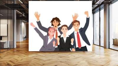 Young diverse multiethnic man and woman business team. Flat vector illustration isolated on white background Wall mural