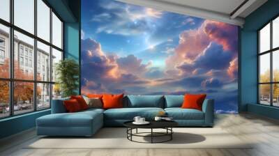 beautiful blue sky with clouds in a magical glow Wall mural