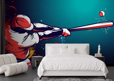 baseball player. baseball cap. hitter swinging with bat. abstract isolated vector silhouette. iink d Wall mural