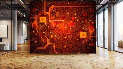 High tech electronic circuit board vector background. Wall mural