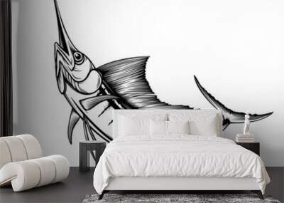 Marlin fish vector illustration. Marline illustration. Sea and ocean fishing catch. Underwater wildlife. Swordfish fishing. Sword fish. Wall mural