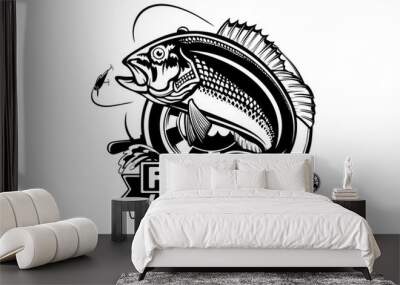 Red snapper isolated vector illustration. Fishing logo of red snapper. Fishing emlem for company or sport club. Marine theme background. Wall mural