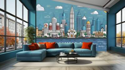  Mumbai skyline illustration Wall mural