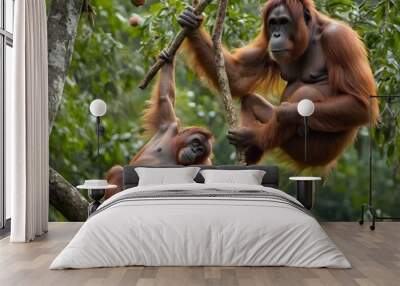 The Sumatran Orangutan is a critically endangered great ape species native to the rainforests of Sumatra.  Wall mural