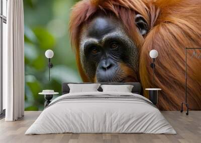 The Sumatran Orangutan is a critically endangered great ape species native to the rainforests of Sumatra.  Wall mural