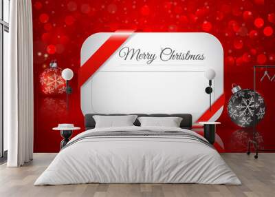 Greeting card for Christmas with Christmas ball on winter backgr Wall mural