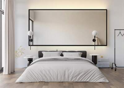 Large rectangular mirror with matte black frame in a minimalist bathroom, minimalist bathroom mirror, modern boldness Wall mural